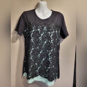 NWOT Chic Black Lace Overlay Women's Top, Size Small